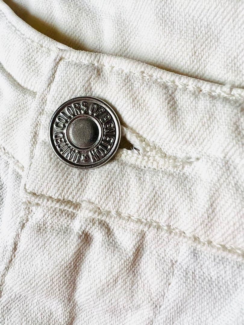 Benetton White Flare Jeans, Fesyen 