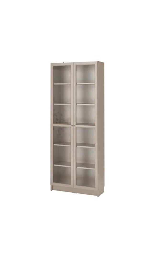 Billy Bookcase With Glass Doors Grey, Shallow Bookcase With Glass Doors