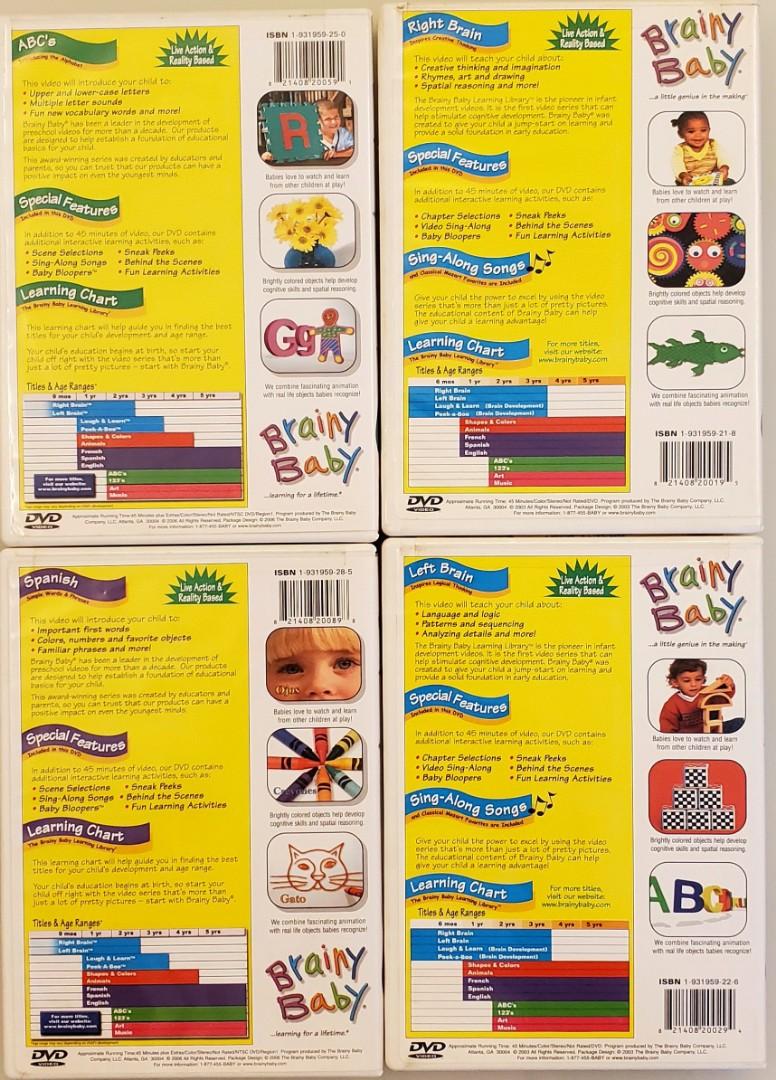Brainy Baby DVD 4隻, 興趣及遊戲, 音樂、樂器& 配件, 音樂與媒體- CD