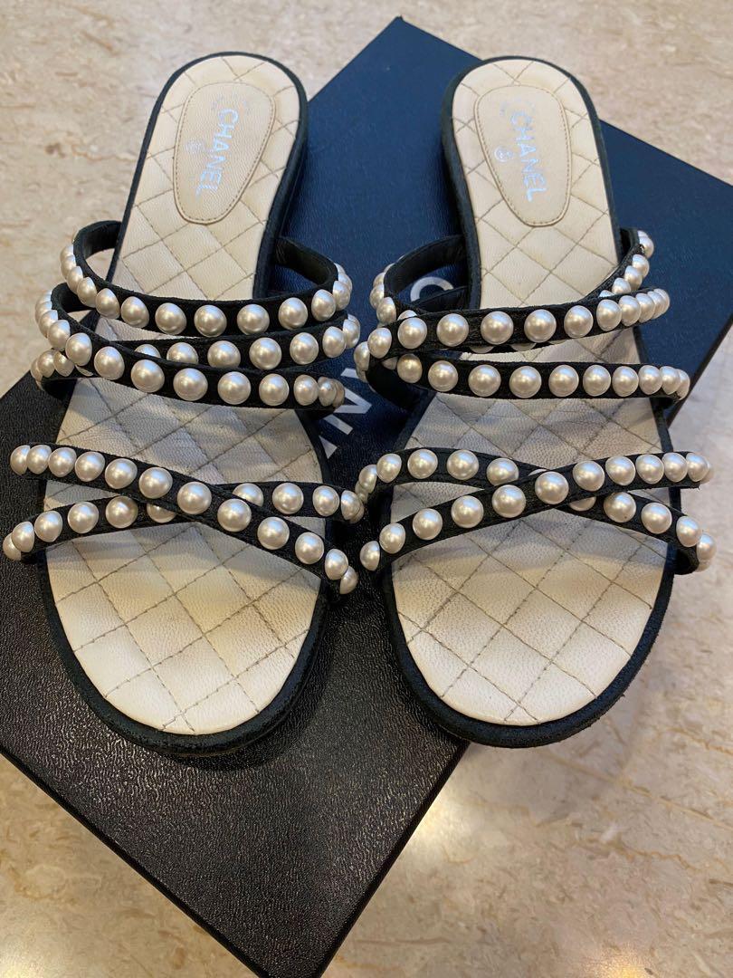 Chanel Pearl Sandals, Luxury, Sneakers & Footwear on Carousell