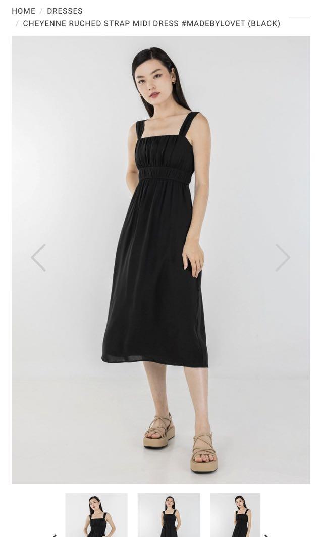 CHEYENNE RUCHED STRAP MIDI DRESS BLACK, Women's Fashion, Dresses & Sets,  Dresses on Carousell