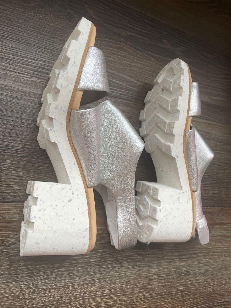 Clarks silver platform sandals Women s Fashion Footwear Heels