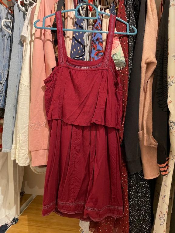 Clothes Thrifting American Eagle Outfitters maroon lace mini summer dress Women s Fashion Dresses Sets Dresses on Carousell