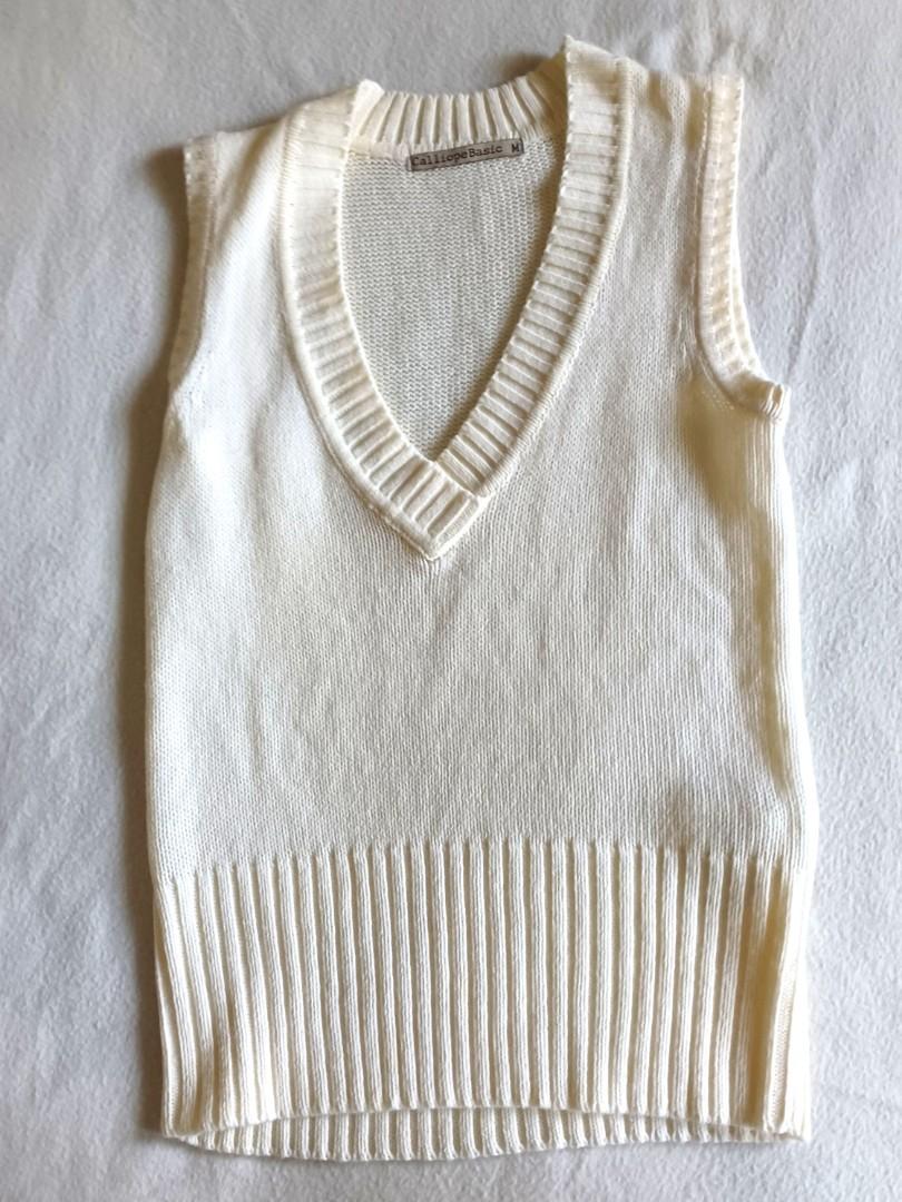 Cream Knitted Vest Large, Women's Fashion, Tops, Others Tops on Carousell