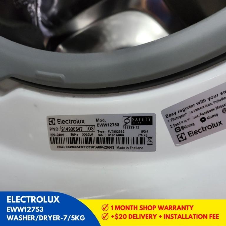 ELECTROLUX WASHER/DRYER7/5KG_EWW12753, TV & Home Appliances, Washing