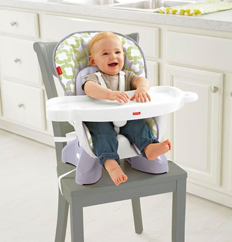 Fisher Price Mattel SpaceSaver Adjustable High Chair Green Blue