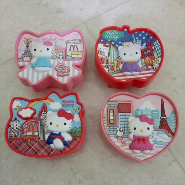 Hello Kitty Trinket Boxes From McDonalds Happy Meal (Category: Character Goods) located in Manila. Submitted by awesomevids2k (Listing ID 1168696753, Image 2). Description: Complete set of 4 (Paris, Tokyo, New York and London) pre loved toys from my collection. quality is f - vf item is in used condition selling very low rush sale cheap https://shp.ee/h5myu43 .