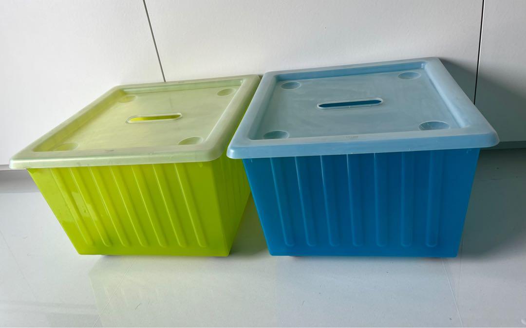 VESSLA Storage crate with casters, blue, 15 ¼x15 ¼ - IKEA