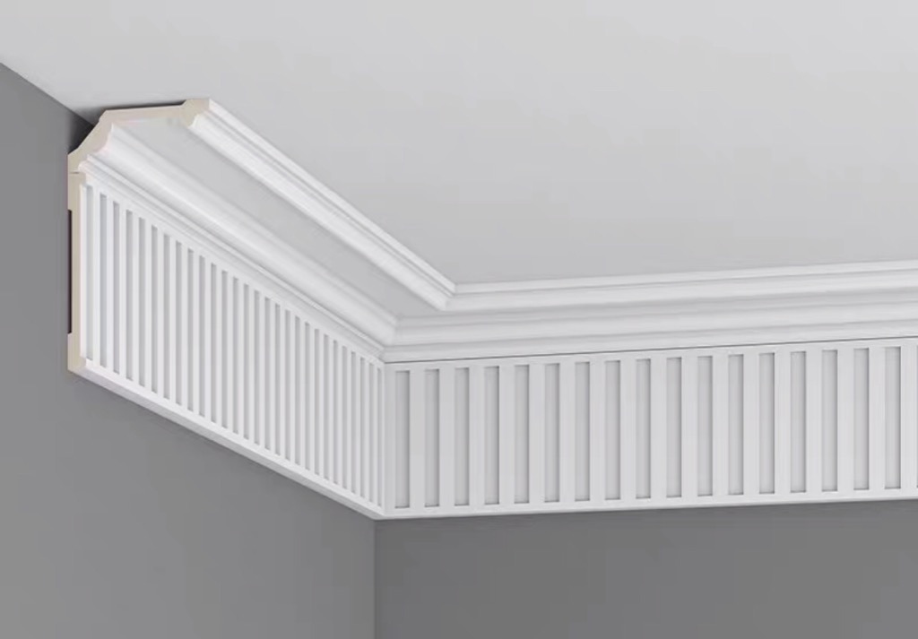 Living room ceiling decoration top corner wavy board PU lines simple ...