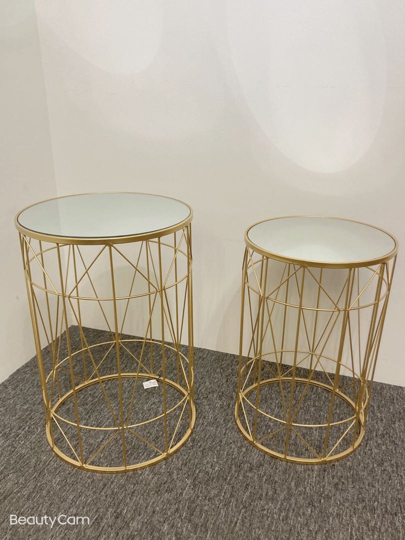 Mirror Top Gold Side Table, Furniture & Home Living, Furniture, Tables