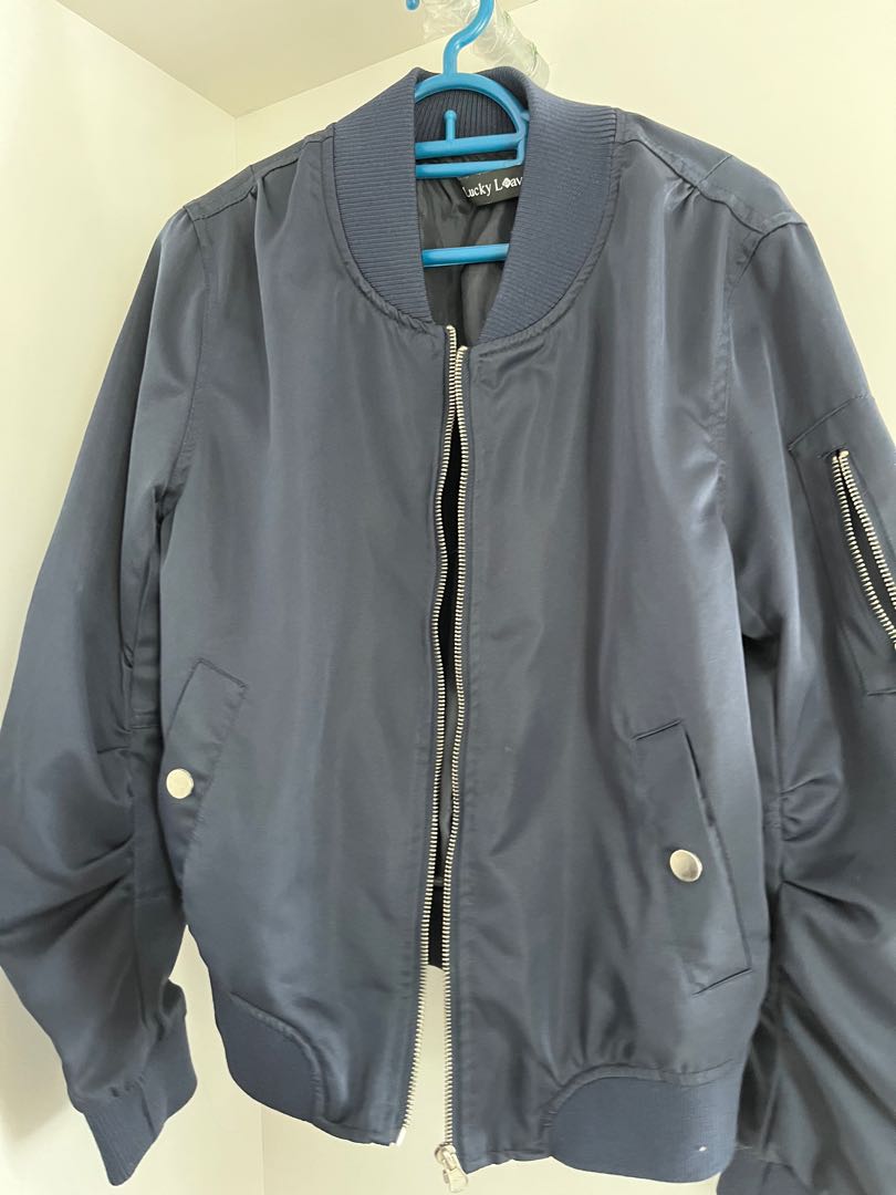Navy Blue Bomber Jacket, Women's Fashion, Coats, Jackets and Outerwear ...