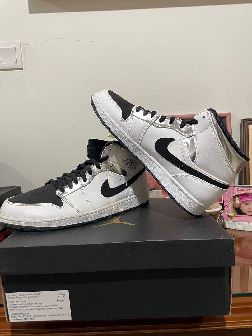 Air jordan 1 mid white silver clearance