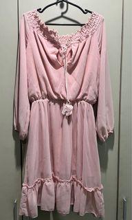 Pastel Pink Off-shoulder Dainty Vintage Dress