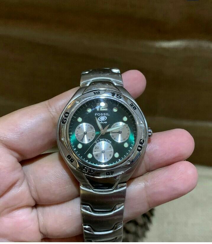 Preloved jam fossil blue stainless 