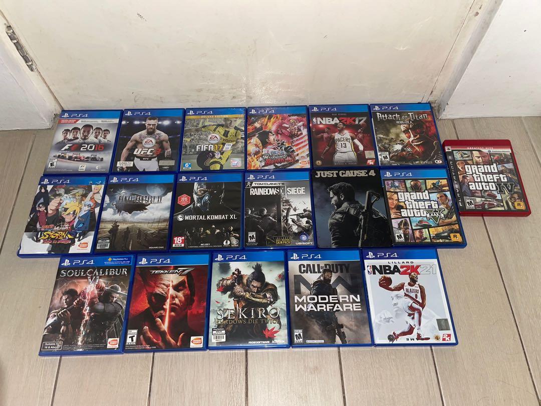 PS4 GAMES 💯% GUARANTEED AUTHENTIC 🎮👹 (Category: PlayStation) located in Taguig. Submitted by andryu (Listing ID 1168790582, Image 1). Description: F1 2016 - ₱749 UFC 3 - SOLD Naruto UNS4 - ₱599 Fifa 17 - ₱299 Mortal Kombat XL - SOLD Final Fantasy 15 - ₱649 One Piece Burning Blood - ₱649 NBA 2k17 - ₱399 Attack on Titan (rare) - SOLD Rainbow 6 Siege - ₱449 Just Cause 4 (steel case) - ₱999 GTA V - SOLD GTA 4 (ps3) - ₱199 Soul Calibur 6 - ₱649 Tek