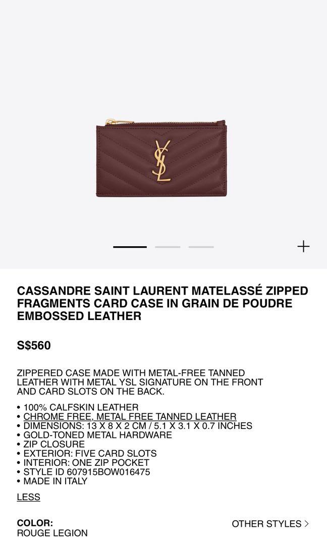 Saint Laurent Cassandre Matelassé Fragments Leather Zip Card Case