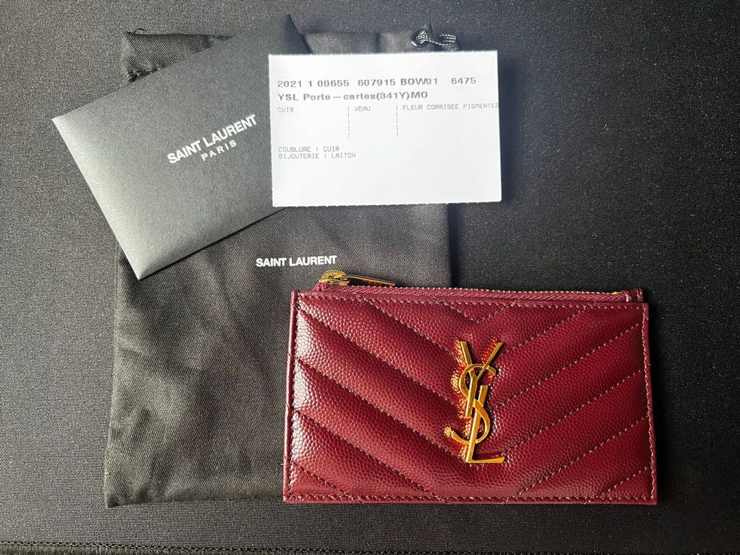 Saint Laurent Cassandre Matelasse Leather Fragments Card Case Neutral