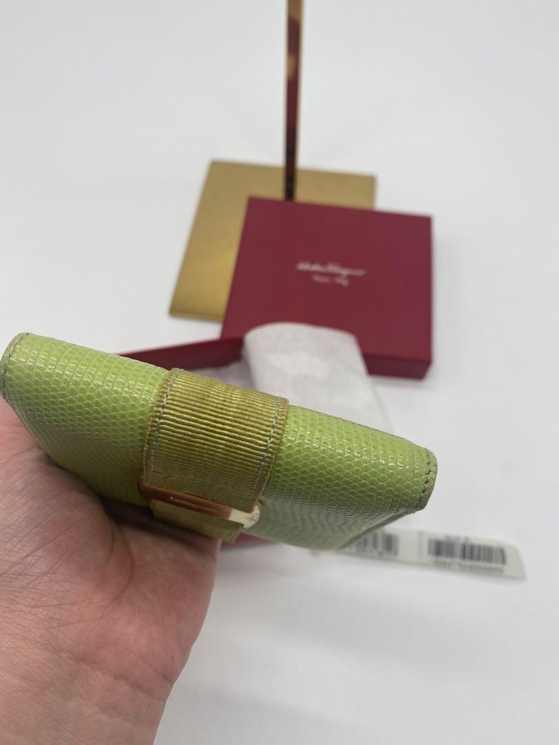 Salvatore Ferragamo Compact wallet (Category: Luxury Bags & Wallets) located in Manila. Submitted by davidspreowned (Listing ID 1168672588, Image 3). Description: Salvatore Ferragamo Compact wallet Snakeskin in fresh green color Gold hardware Needs cleaning fabric in the middle Overall it’s still good and functional 📌Inclusions Box Tag .