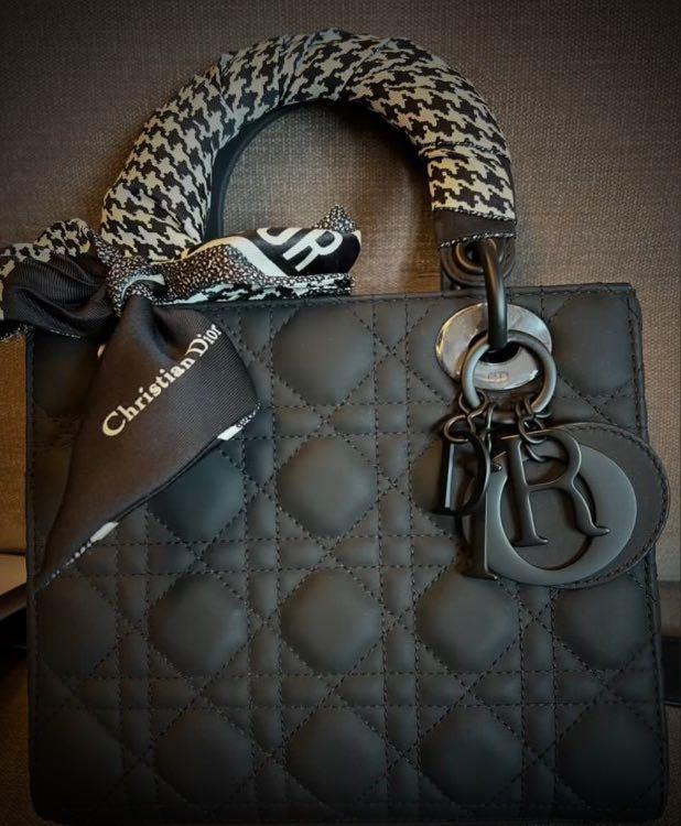 Medium lady dior bag black ultramatte cannage calfskin on sale