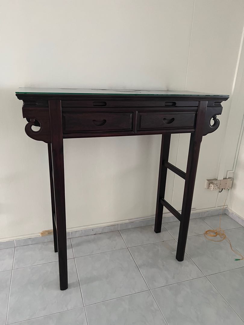 solid wood altar table with glass, Furniture & Home Living, Furniture