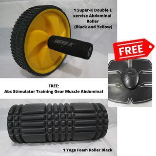 Super-K Double Exercise Abdominal Roller | Ab Wheel | Abs Workout and Yoga Foam Roller Bar - Yellow with Free Smart Fitness Abs Stimulator Training Gear Muscle Abdominal (Gym Equipment for Home Workout)