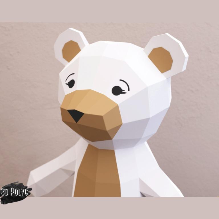Teddy Bear Papercraft, Low Poly 3D Paper Bear, DIY Craft Kit, Teddy