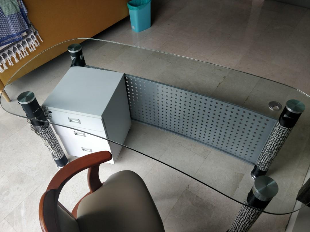 Tempered Glass Office Desk, Furniture & Home Living, Furniture, Tables