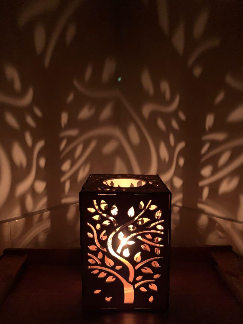Leaves Pattern Candle Holder Laser Cut Tree Lamp wood Tea light
