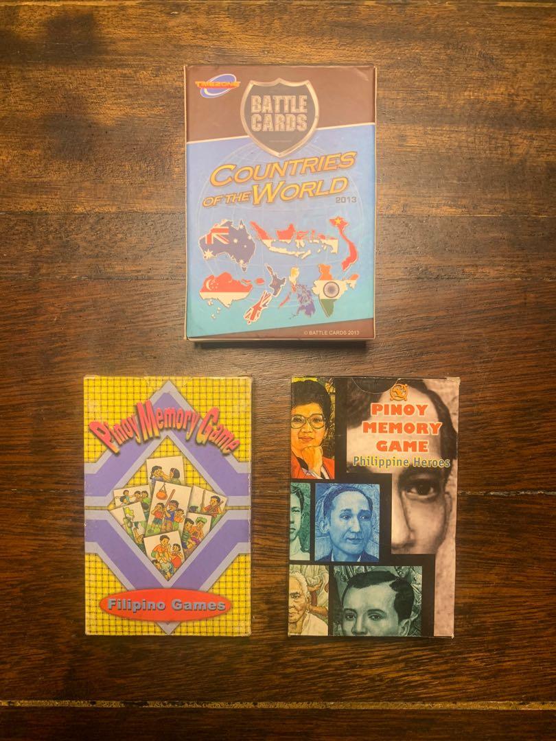 Vintage Pinoy Cards & Timezone Cards (Category: Board Games & Puzzles) located in Pasig City. Submitted by iammivm (Listing ID 1168796261, Image 1). Description: 500 for all Comes with: Timezone Battle Cards Countries of the World Pinoy Memory Game (Filipino Games) Pinoy Memory Game (PhilippineHeroes).