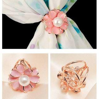 3 Ring Scarf Buckle (Pink Flower with Pearl)
