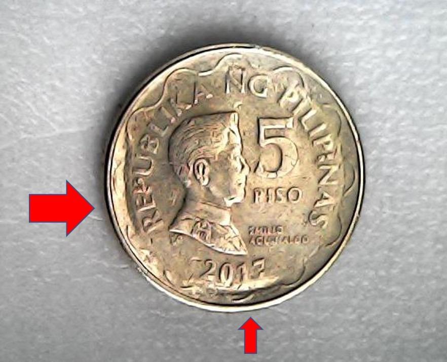 5 Piso Error Coin (Category: Currency) located in Pasig City. Submitted by askabel (Listing ID 1169002040, Image 1). Description: dko alam tawag sa ganyang error.. kita naman sa pics.. 4 pcs po yan na ibat iba error.. 2017, 2005, 1997 hindi naman ako collector.. bka sakaling may naghahanap sa inyo ng ganitong coin. nakikita ko lang sa youtube at Lazada mga coins na pwede pala ibenta. nagkataon na meron ako.. so ikaw na bahala sakin boss sa presyo