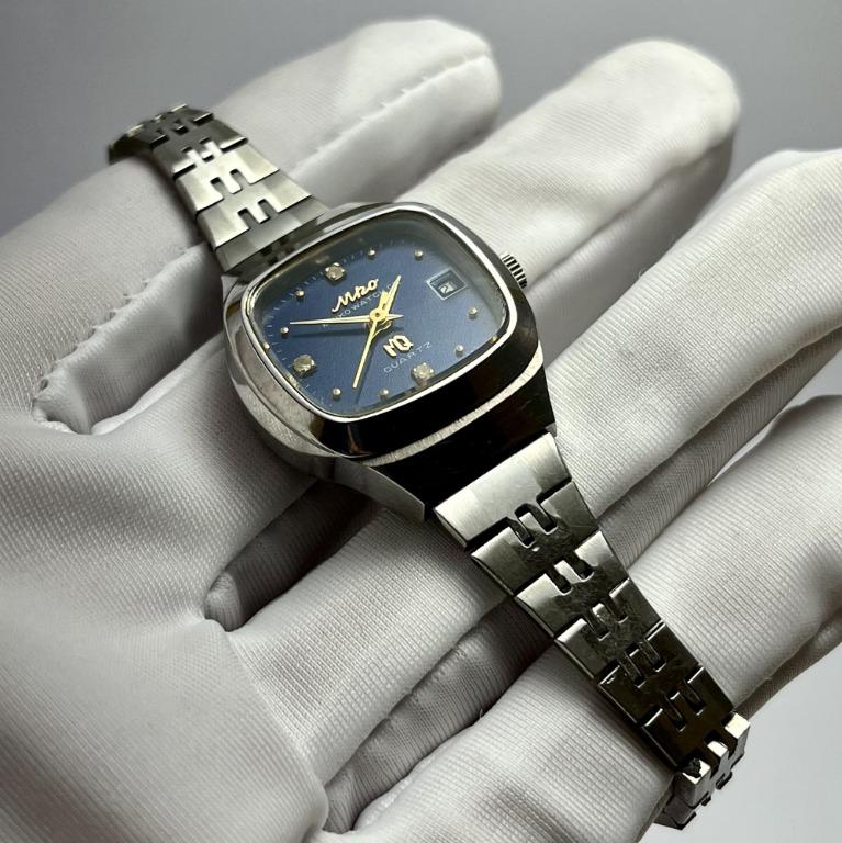 全新 絕美 MEIKO 早期老錶 古董錶 女錶 手錶 石英錶 銀色 寶藍 方形 復古 Vintage 古著 SEIKO ORIENT  CITIZEN可參考