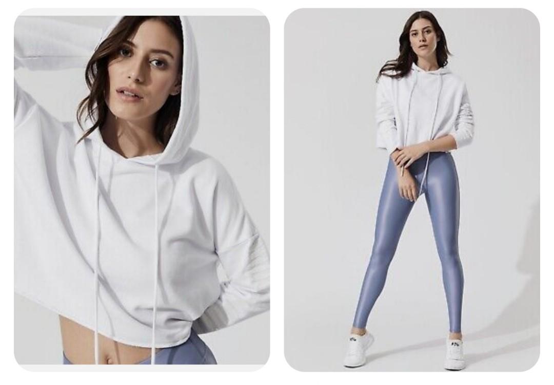 Alo yoga Cropped Hoodie Graphic Current Box Hoodie White XS Women s Fashion Activewear on Carousell