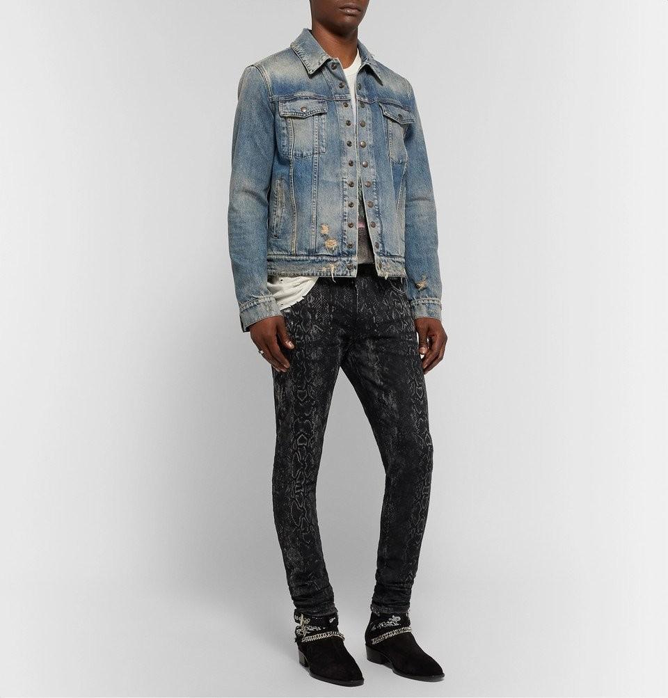 Amiri Distress Snake Print Denim Jeans Men s Fashion Bottoms