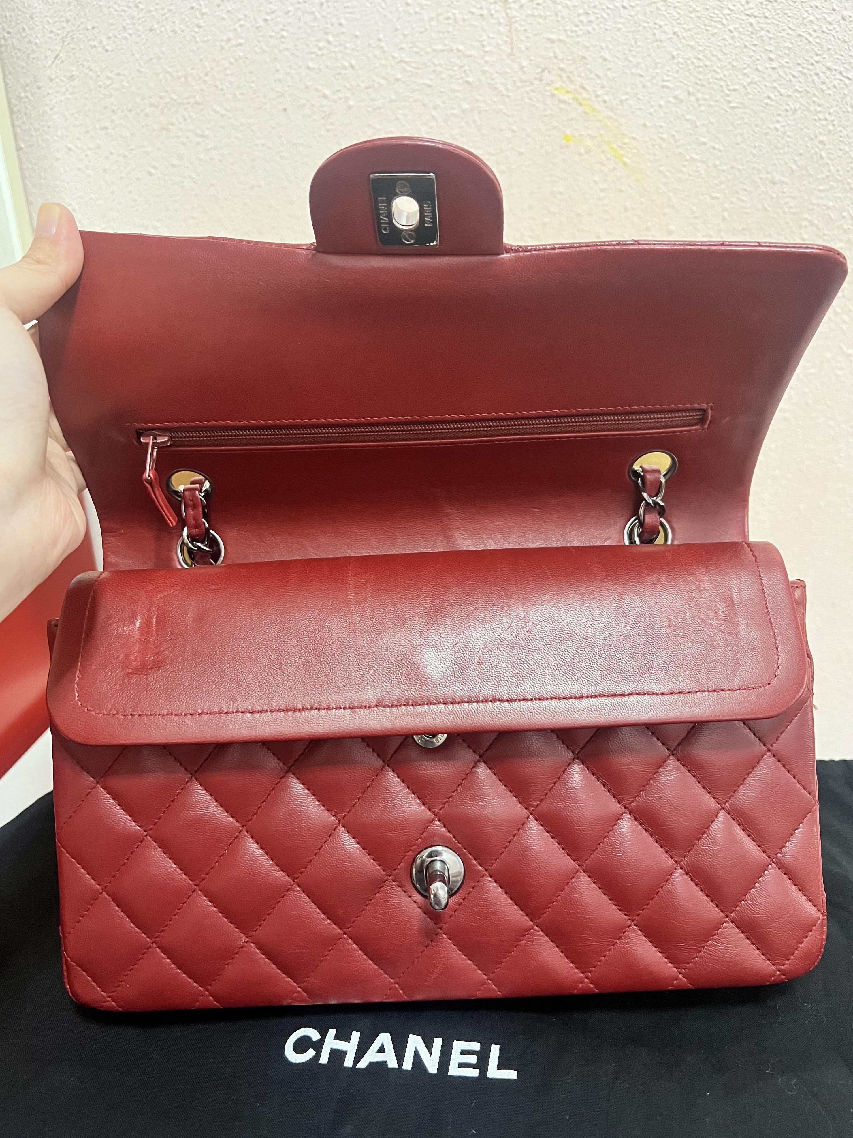 ✓Authentic CHANEL Classic Medium Double Flap Maroon Red with