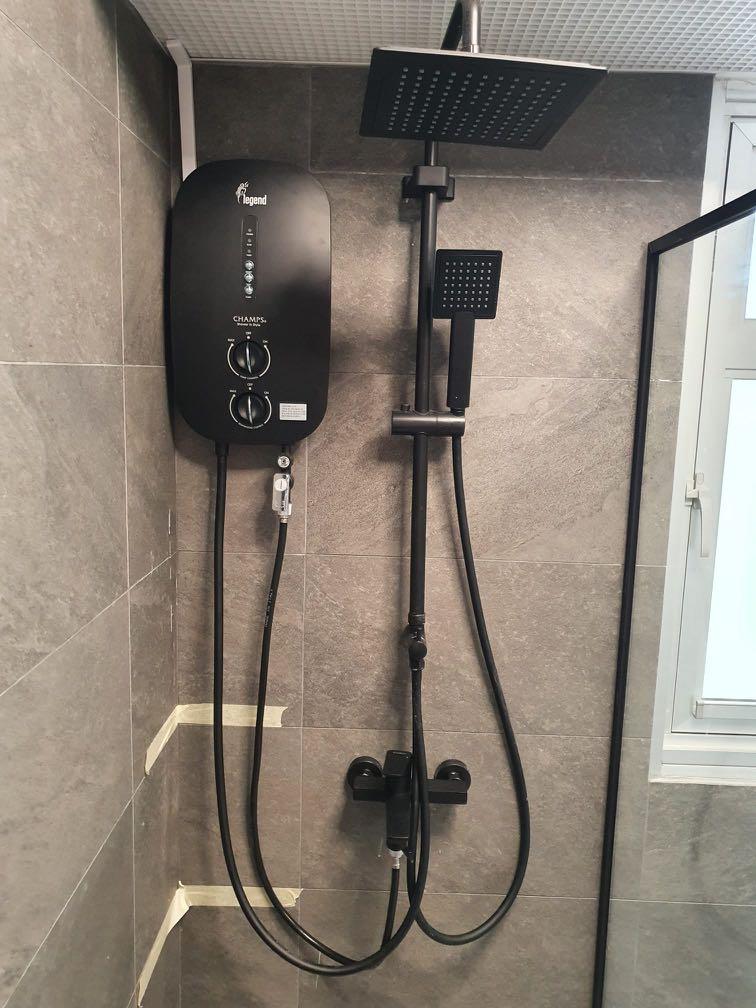 Champs Legend Black Instant Heater With Rain Shower Set, Furniture u0026 Home  Living, Bathroom u0026 Kitchen Fixtures on Carousell