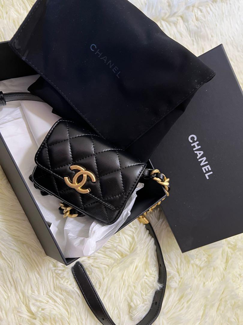 Chanel black Lambskin Waist Bag with dual shiny black and gold hardware