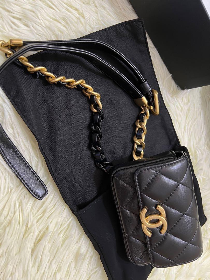 Chanel black Lambskin Waist Bag with dual shiny black and gold hardware