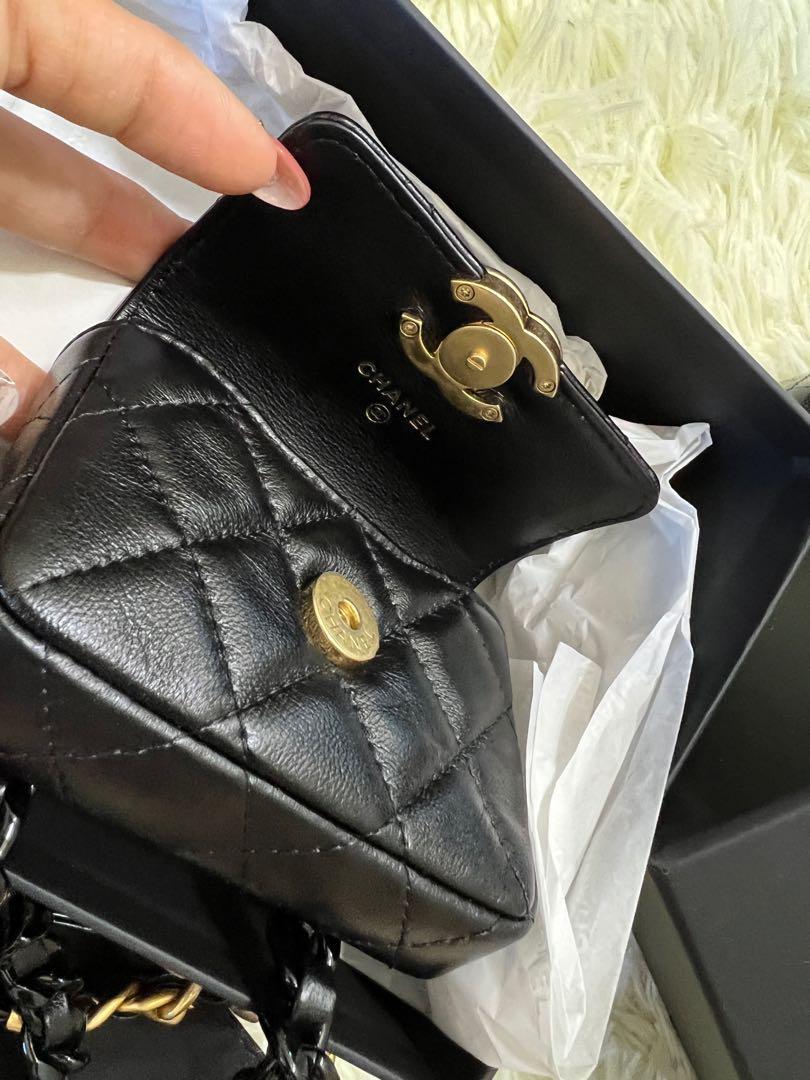 Chanel black Lambskin Waist Bag with dual shiny black and gold hardware