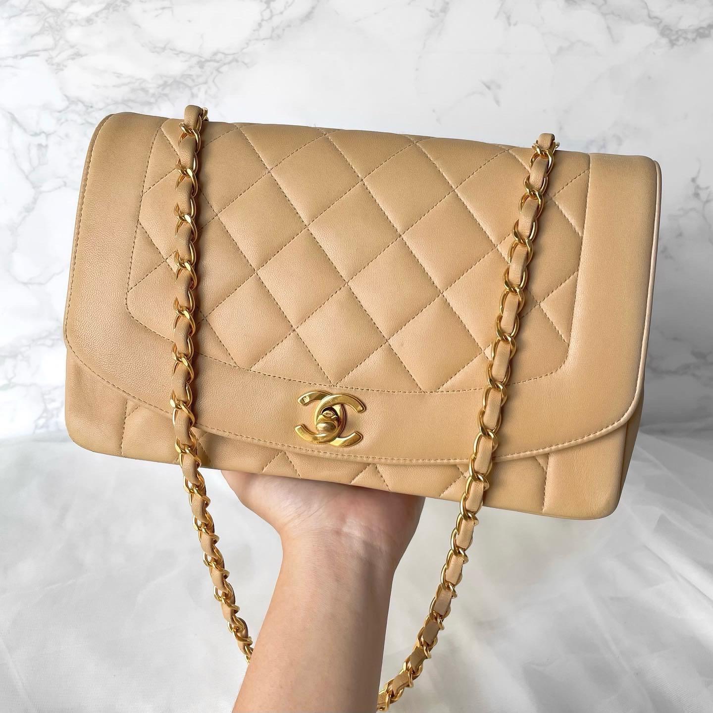 Chanel Vintage Diana Medium in Beige Lambskin 24k Gold Hardware, Luxury,  Bags & Wallets on Carousell