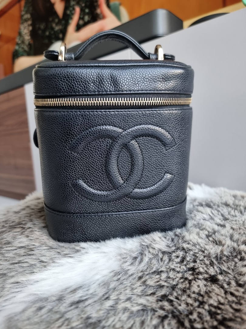 Chanel Vintage Vanity In Black Caviar 24k GHW, Luxury, Bags