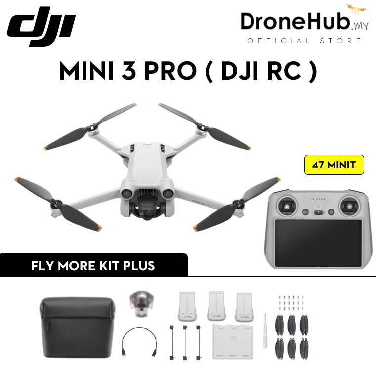 DJI Mini 3 Pro with DJI RC Remote (Built in Display) + Fly More Kit Plus  (Official DJI Malaysia Warranty)