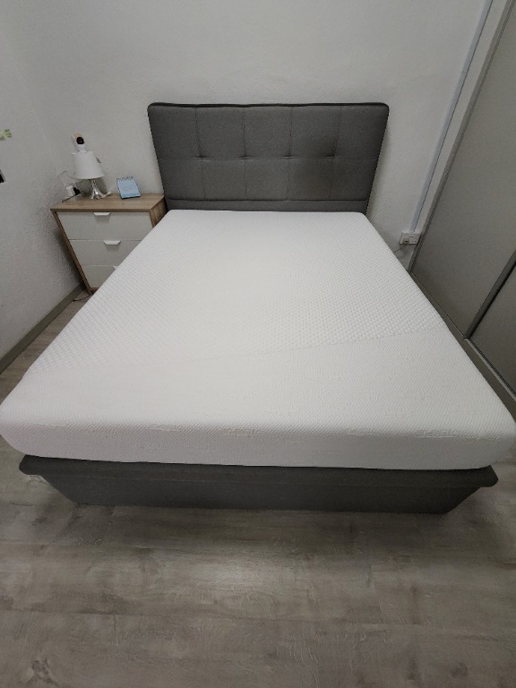 Dunlopillo Queen size bed frame and Tempur mattress, Furniture & Home