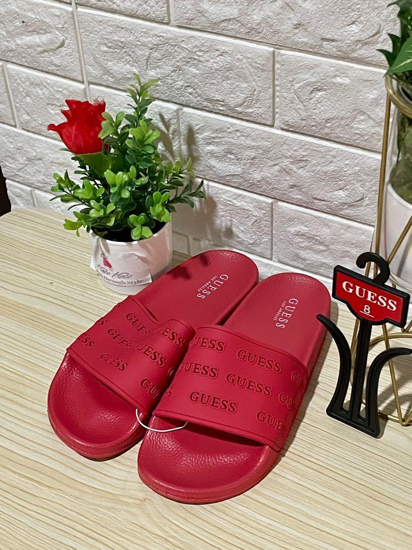 GUESS Jessika Logo Pool Slides Size 8 Red Women s Fashion