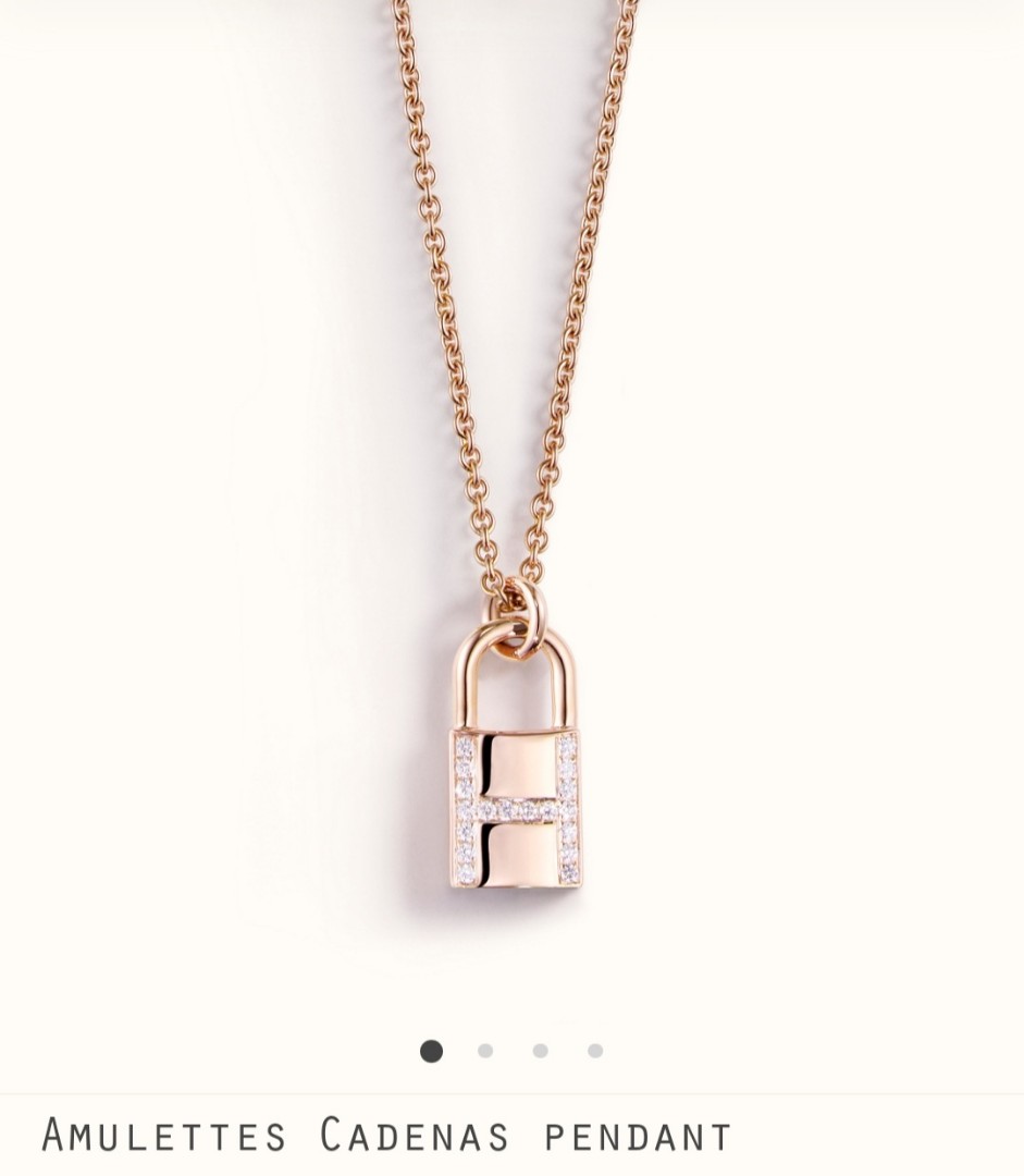 Hermes Amulettes Cadenas Pendant and necklace ( Rose gold, diamond) ( H