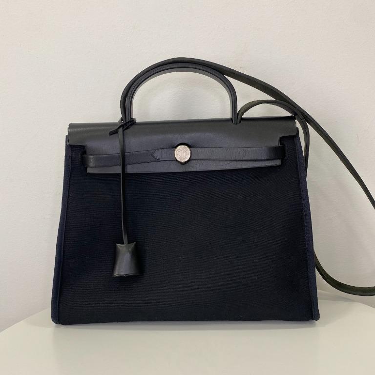 Hermès // Black Canvas & Leather 31 Herbag PM Two-Way Shoulder Bag