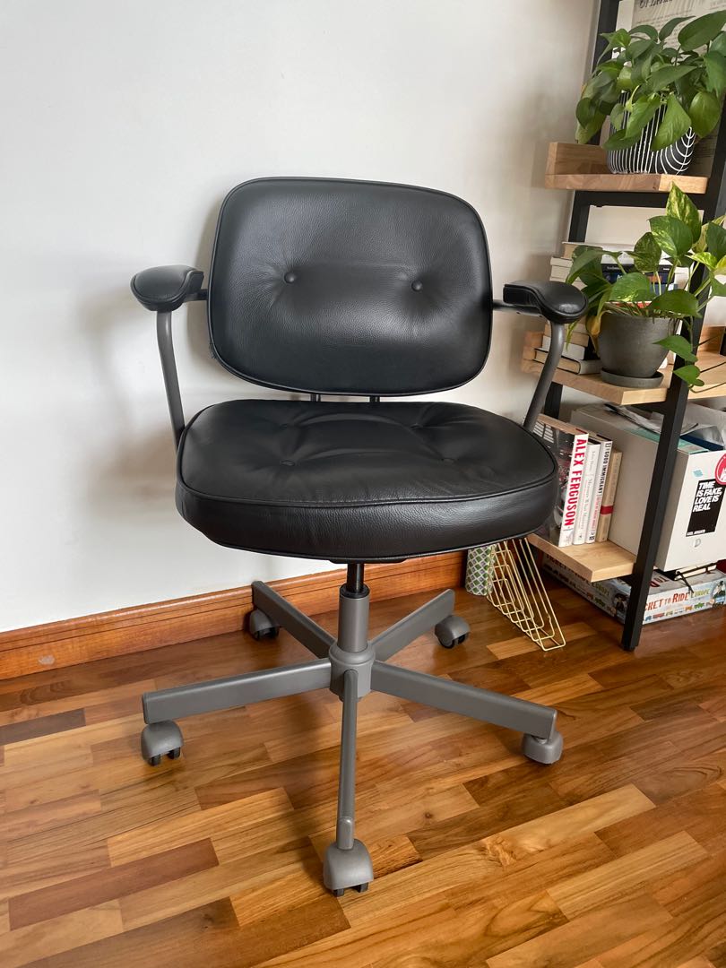 IKEA Alefjall Leather Office Chair, Furniture & Home Living, Furniture ...