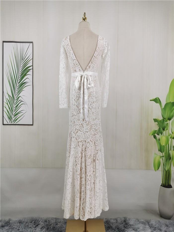 Ivory long sleeve lace wedding gown ROM dress baju nikah