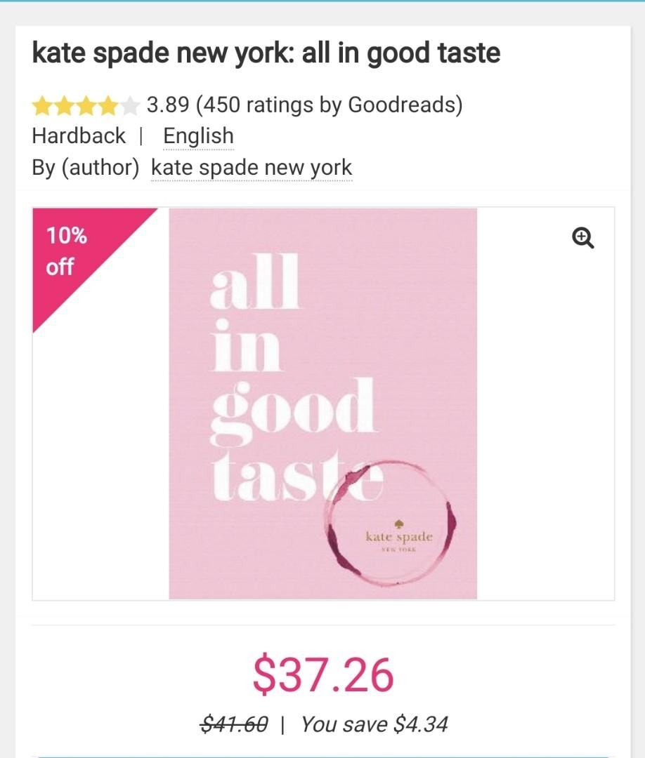 Kate Spade All In Good Taste book, Hobbies & Toys, Books & Magazines,  Fiction & Non-Fiction on Carousell