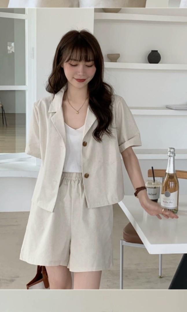 Korean Inspired Linen Top and Bottom Set S, Women's Fashion, Dresses